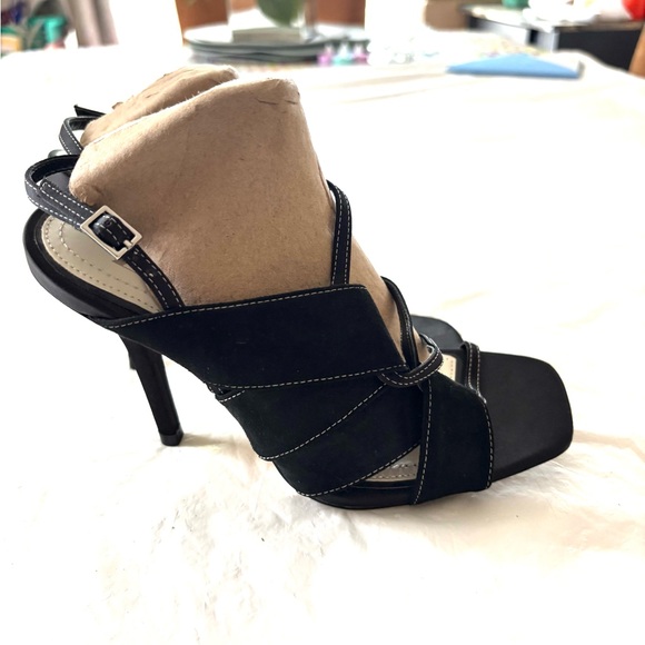 NWOT Zara Saldi Black High-Heeled Sandals Sleek Straps SZ 5 - Picture 3 of 16